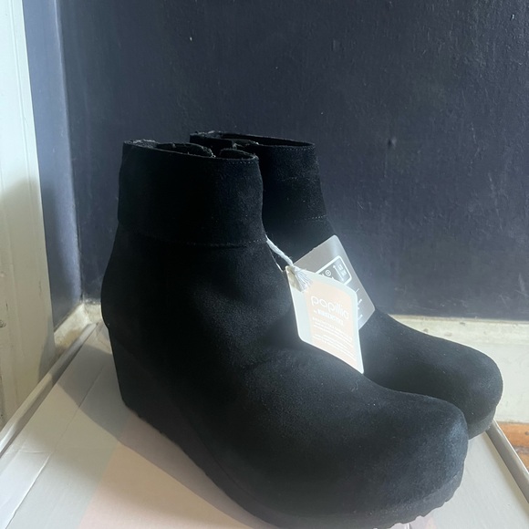 Papillio Black Suede Wedge Boots - Picture 1 of 5